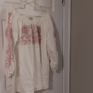 Cato White Blouse with Red Floral Design
